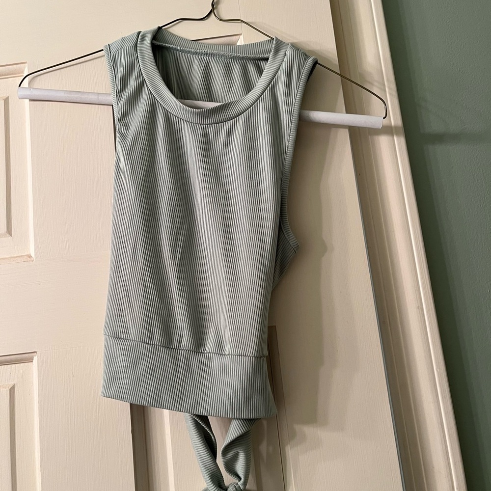 SHEIN Ribbed Crop Top in Sage Green